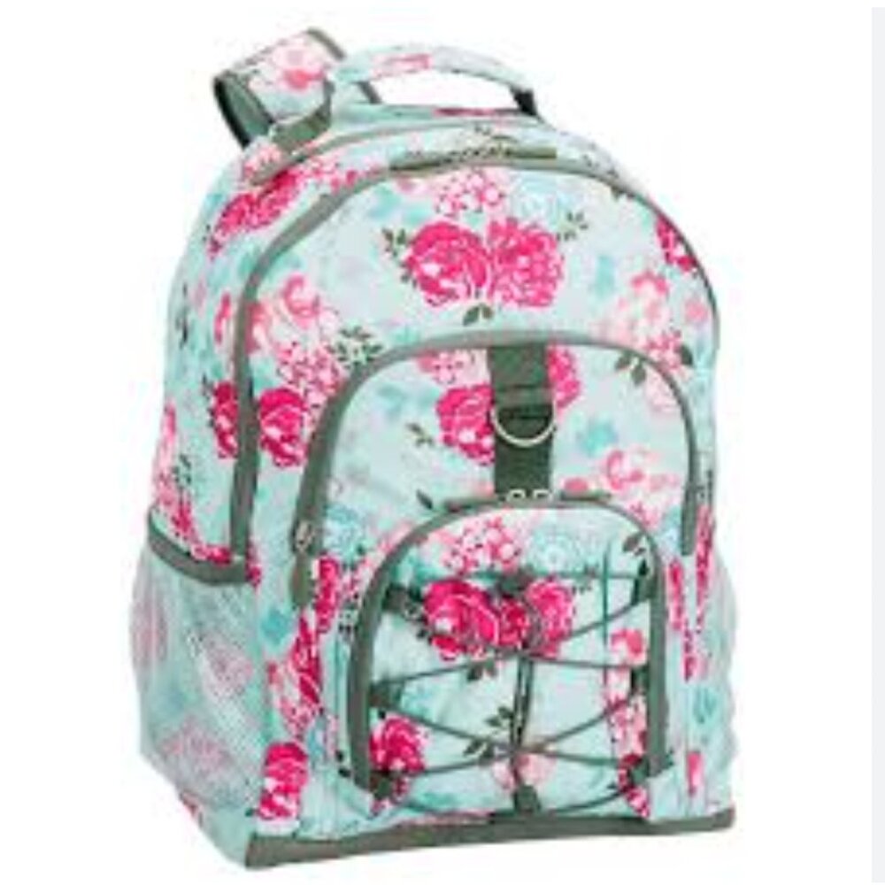 Pottery Barn Teen Floral Pink Rose Backpack on Light Blue
